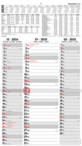 3-Monatskalender Streifenplaner 2025 - Büro-Kalender 33x58,8 cm (geöffnet) - mit Datumsschieber - Zettler - 955-0011  4006928026098