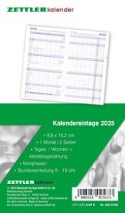 Kalender-Ersatzeinlage 2025 - für den Taschenplaner Typ 520 - 8,8x15,2 cm - 1 Monat auf 2 Seiten - separates Adressheft - faltbar - Notiz-Heft - 520-6198  4006928025633