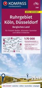 KOMPASS Fahrradkarte 3367 Ruhrgebiet, Köln, Düsseldorf, Bergisches Land mit Knotenpunkten 1:70.000  9783991219163