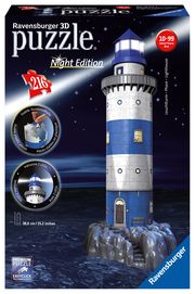 Ravensburger 3D Puzzle 12577 - Leuchtturm Night Edition - als dreidimensionales Modell mit LED Beleuchtung - Urlaubserinnerung oder Geschenkidee für Fans der Küstenschifffahrt ab 8 Jahren  4005556125777