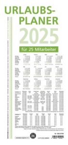 Urlaubsplaner 2025 - 100x29,7 cm - 16 Monate - für bis zu 25 Personen - aus Recyclingpapier - Blauer Engel - Wandplaner - 992-0700  4006928025992