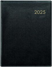 Wochenbuch Leder schwarz 2025 - 1W/2S - 21x26,5 - mit Eckperforation und Fadensiegelung - Büro-Kalender - 728-2120  4006928025022